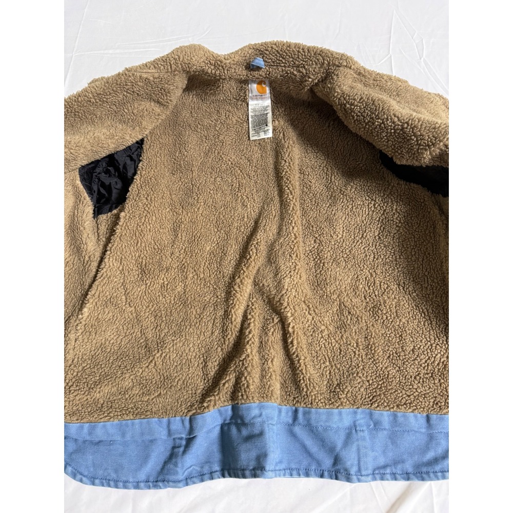 Vintage Carhartt WJ022 FHB Blue Womens Jacket Sherpa Lined Sandstone Duck Coat - Picture 9 of 16